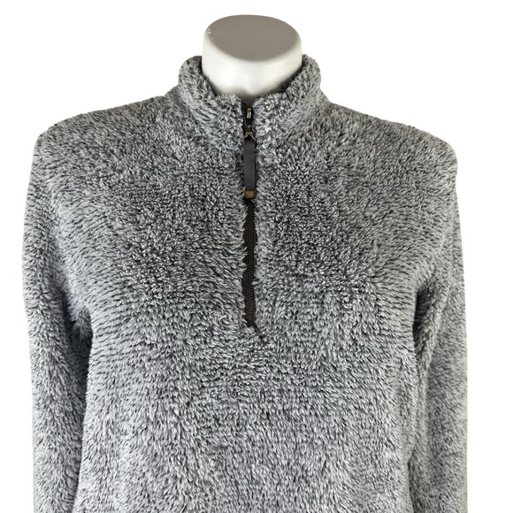 Soft Surroundings Luxe Faux Sherpa 1/4 Zip Pullover Gray Soft Pockets Women's L - Picture 3 of 11